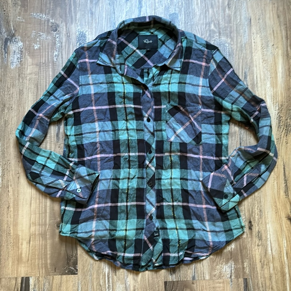 Rails Teal/Pink Hunter Plaid Button Down Shirt - image 3